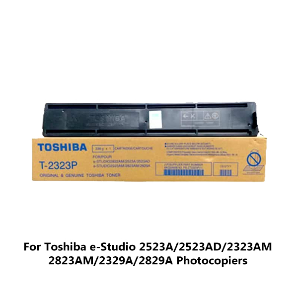 Brand: TOSHIBA Model: T-2323P Colour Type: Black Print Technology: Monochrome Laser Printing Yield (Approx): ±15,000 Pages Compatible: e-Studio 2523A; 2523AD; 2323AM; 2823AM; 2329A; 2829A Weight: 338gm