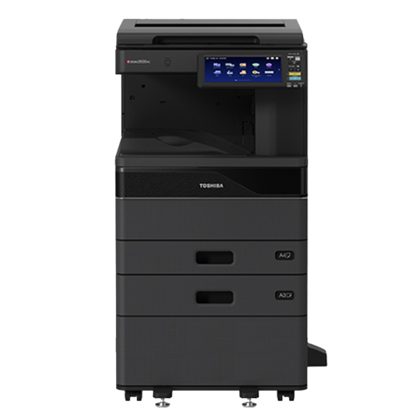 The Toshiba e-Studio 3025AC Basic Multifunction Colour Copier Machines has Copy / Print and Scan Function, 30 ppm A4, 16 ppm A3. copy / print speed, 1200 x 1200 1bit DPI resolution, paper Capacity (Tray 1: 550 pages + Tray 2: 550 pages + Bypass: 100 pages = 1200 Pages) 1200 Sheets & Max 5200 Sheets paper capacity, 115.000 Colour, 230.000 Monochrome. sheets monthly duty cycle, 6GB RAM, SSD 128GB, Optional HDD 320GB SED Drive, Scan to e-filing, USB, PC, SMB, FTP, Email, Twain, Files, Mobile Printing, Network Printing, Cloud Printing, Top Access, e-filing, Template & Standard Scan OCR. The e-STUDIO3025AC series is packed with industry-leading Technology and innovations designed to help workgroups connect, integrate and simplify all within a compact footprint. Toshiba’s state-of-the-art multifunction A3 colour systems, with impressive features for outstanding document output at speeds of up to 30 ppm. The tablet-style user interface not only makes the systems intuitive to use, it can also be customised according to business requirements. There are Including this is e-Studio 2020AC Basic Machine + Top Cover + Highdesk and Others Optional Items has RADF, large-capacity 300-sheet Dual Scan Document Feeder - DSDF, Extra Drower, Finisher, LCF etc not Including this Price.